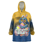 Personalized Parramatta Eels Wearable Blanket Hoodie Easter Mascot - Colorful Eggs Cartoon Style