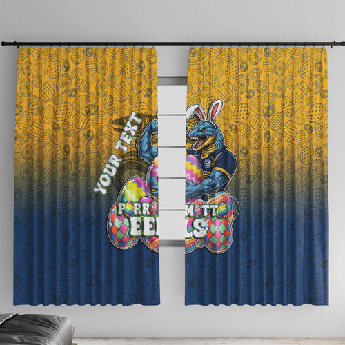 Personalized Parramatta Eels Window Curtain Easter Mascot - Colorful Eggs Cartoon Style