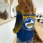 Personalized Parramatta Eels Women Casual Shirt Easter Mascot - Colorful Eggs Cartoon Style