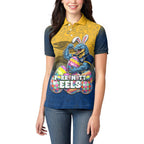 Personalized Parramatta Eels Women Polo Shirt Easter Mascot - Colorful Eggs Cartoon Style