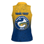 Personalized Parramatta Eels Women Sleeveless Polo Shirt Easter Mascot - Colorful Eggs Cartoon Style