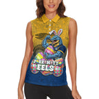 Personalized Parramatta Eels Women Sleeveless Polo Shirt Easter Mascot - Colorful Eggs Cartoon Style
