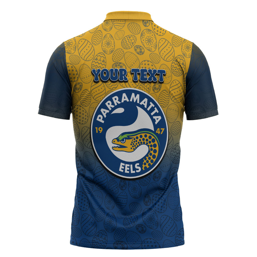 Personalized Parramatta Eels Zipper Polo Shirt Easter Mascot - Colorful Eggs Cartoon Style