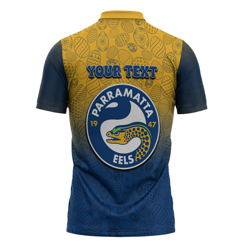 Personalized Parramatta Eels Zipper Polo Shirt Easter Mascot - Colorful Eggs Cartoon Style
