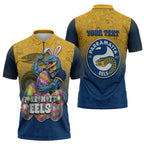 Personalized Parramatta Eels Zipper Polo Shirt Easter Mascot - Colorful Eggs Cartoon Style