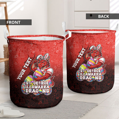 Personalized St. George Illawarra Dragons Laundry Basket Easter Mascot - Colorful Eggs Cartoon Style