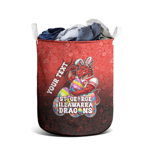 Personalized St. George Illawarra Dragons Laundry Basket Easter Mascot - Colorful Eggs Cartoon Style