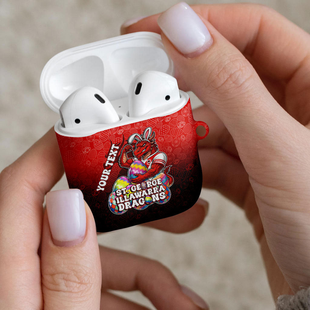 Personalized St. George Illawarra Dragons AirPods Case Easter Mascot - Colorful Eggs Cartoon Style