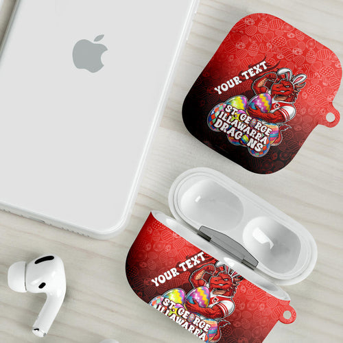 Personalized St. George Illawarra Dragons AirPods Case Easter Mascot - Colorful Eggs Cartoon Style