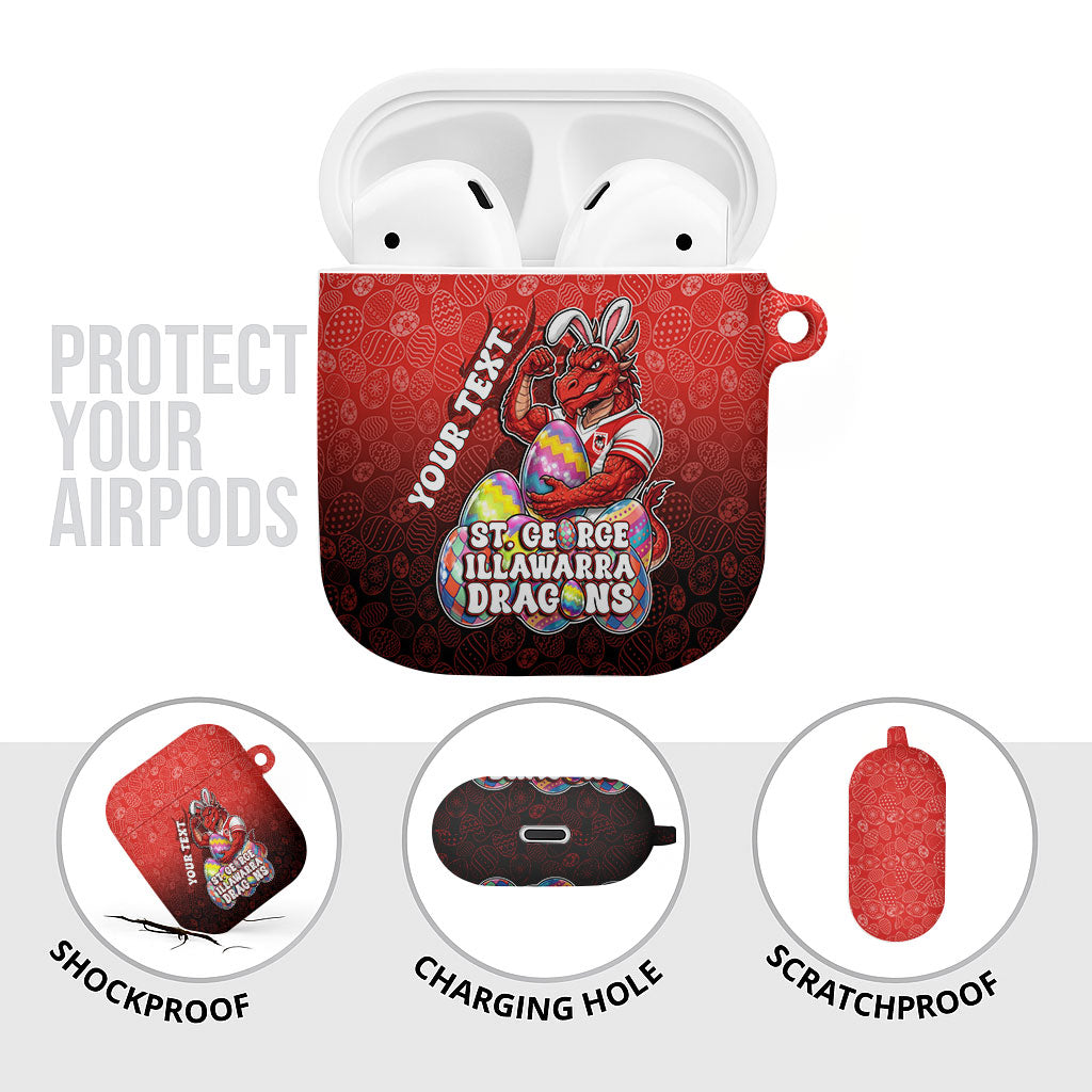 Personalized St. George Illawarra Dragons AirPods Case Easter Mascot - Colorful Eggs Cartoon Style