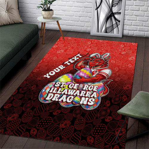 Personalized St. George Illawarra Dragons Area Rug Easter Mascot - Colorful Eggs Cartoon Style