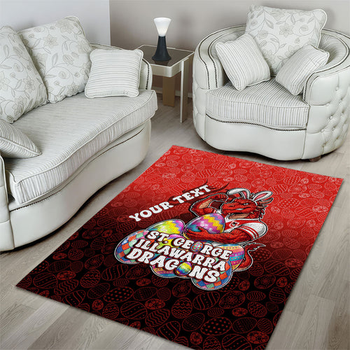 Personalized St. George Illawarra Dragons Area Rug Easter Mascot - Colorful Eggs Cartoon Style