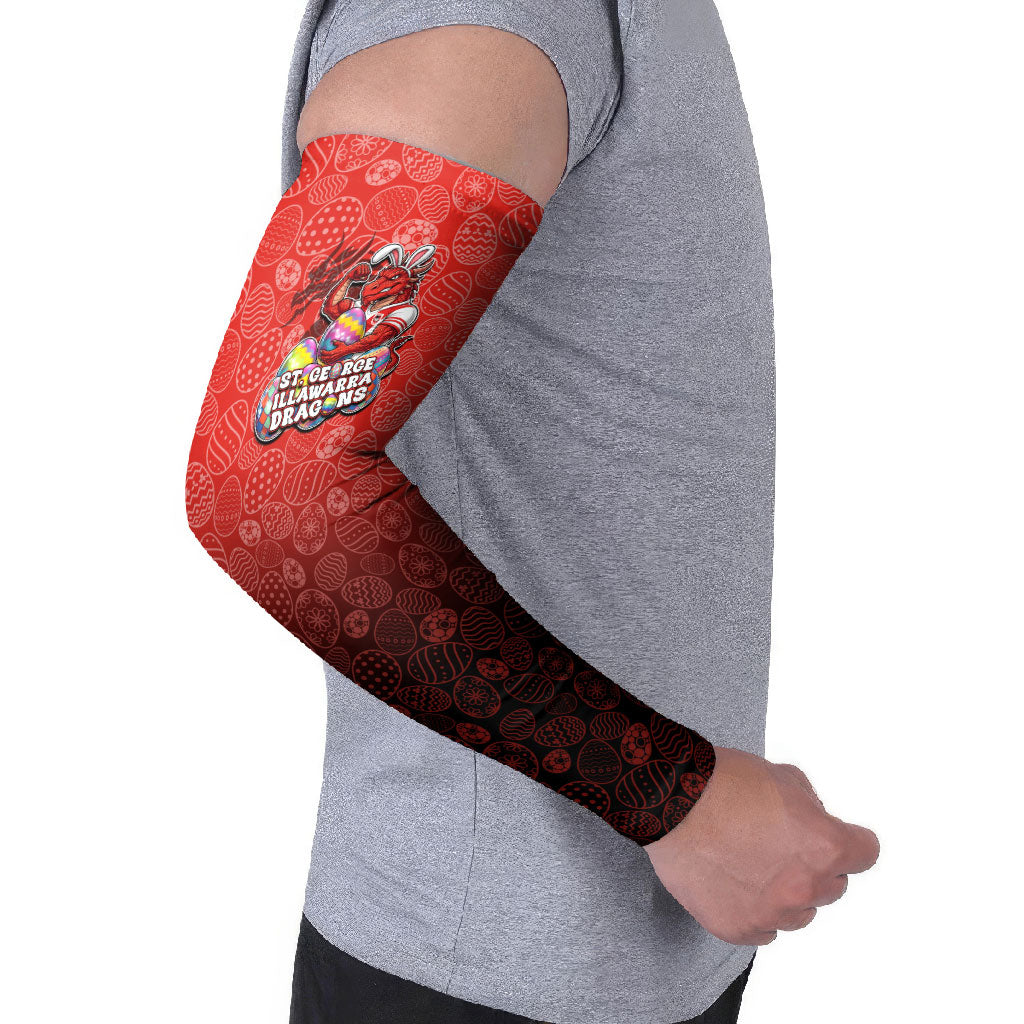 Personalized St. George Illawarra Dragons Arm Sleeves Easter Mascot - Colorful Eggs Cartoon Style