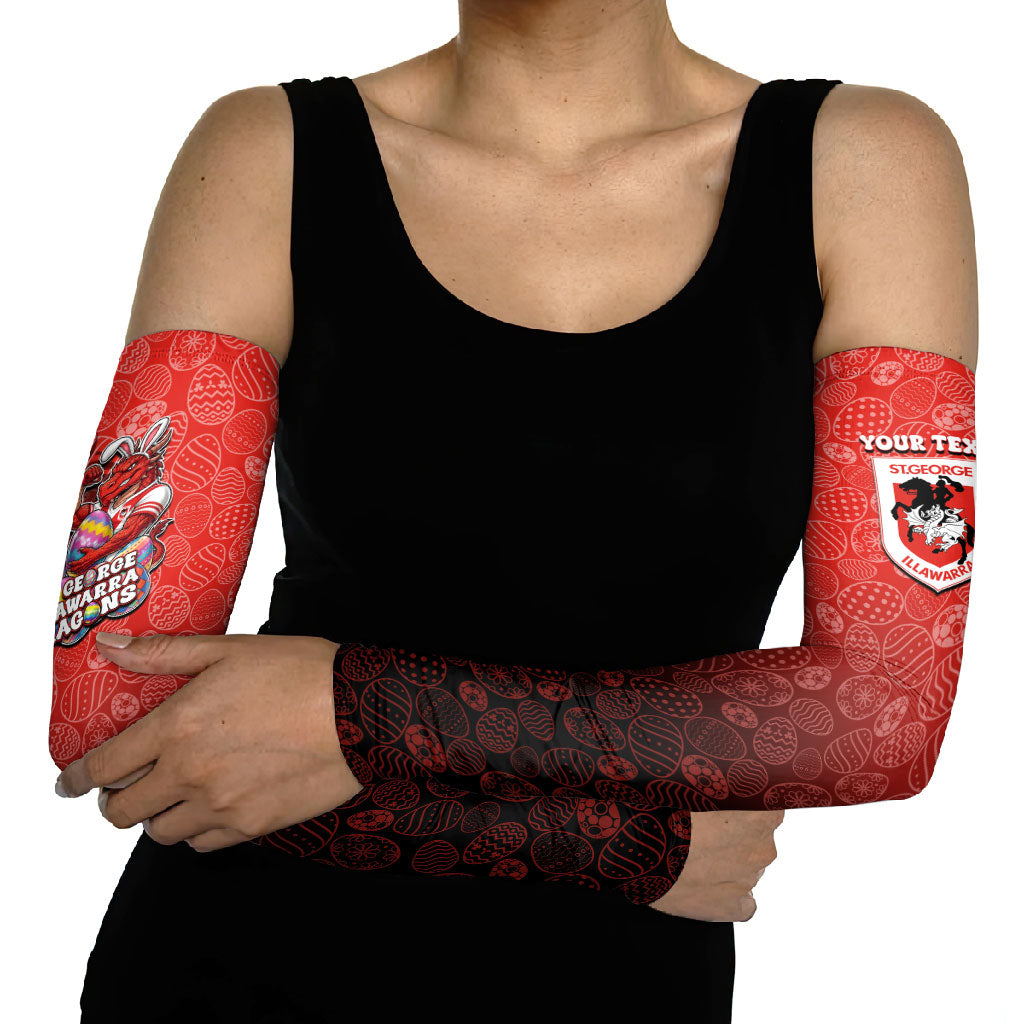 Personalized St. George Illawarra Dragons Arm Sleeves Easter Mascot - Colorful Eggs Cartoon Style