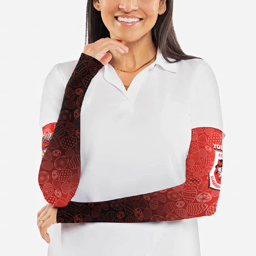 Personalized St. George Illawarra Dragons Arm Sleeves Easter Mascot - Colorful Eggs Cartoon Style