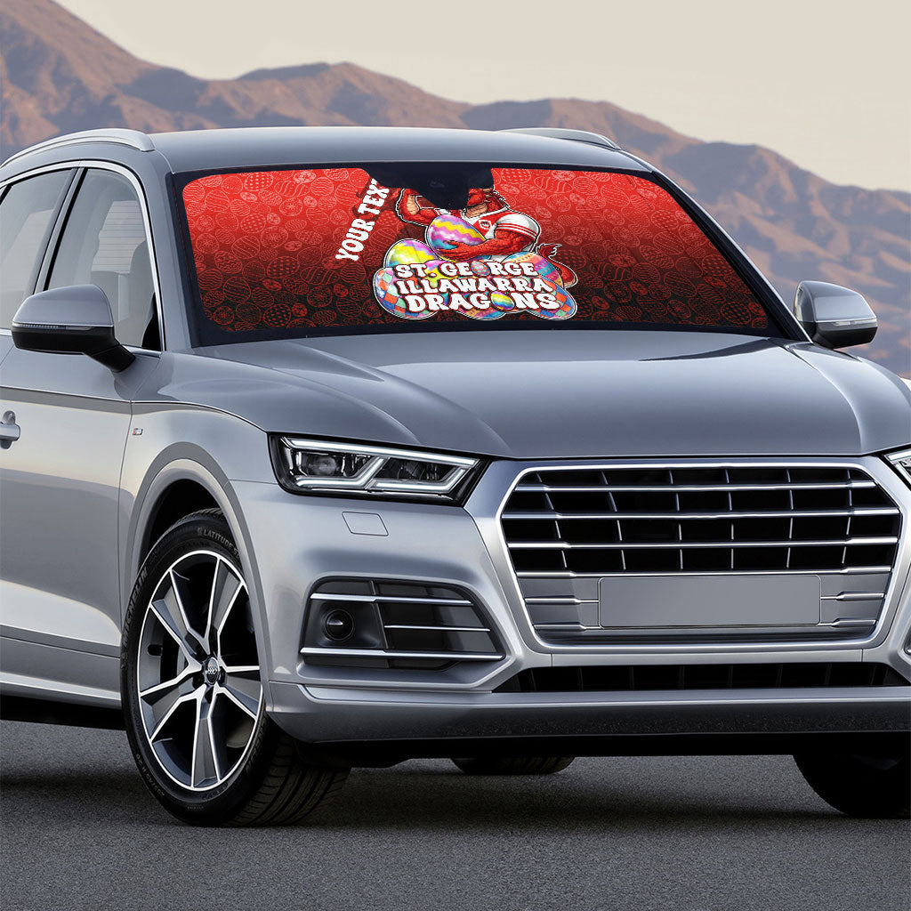 Personalized St. George Illawarra Dragons Auto Sun Shade Easter Mascot - Colorful Eggs Cartoon Style