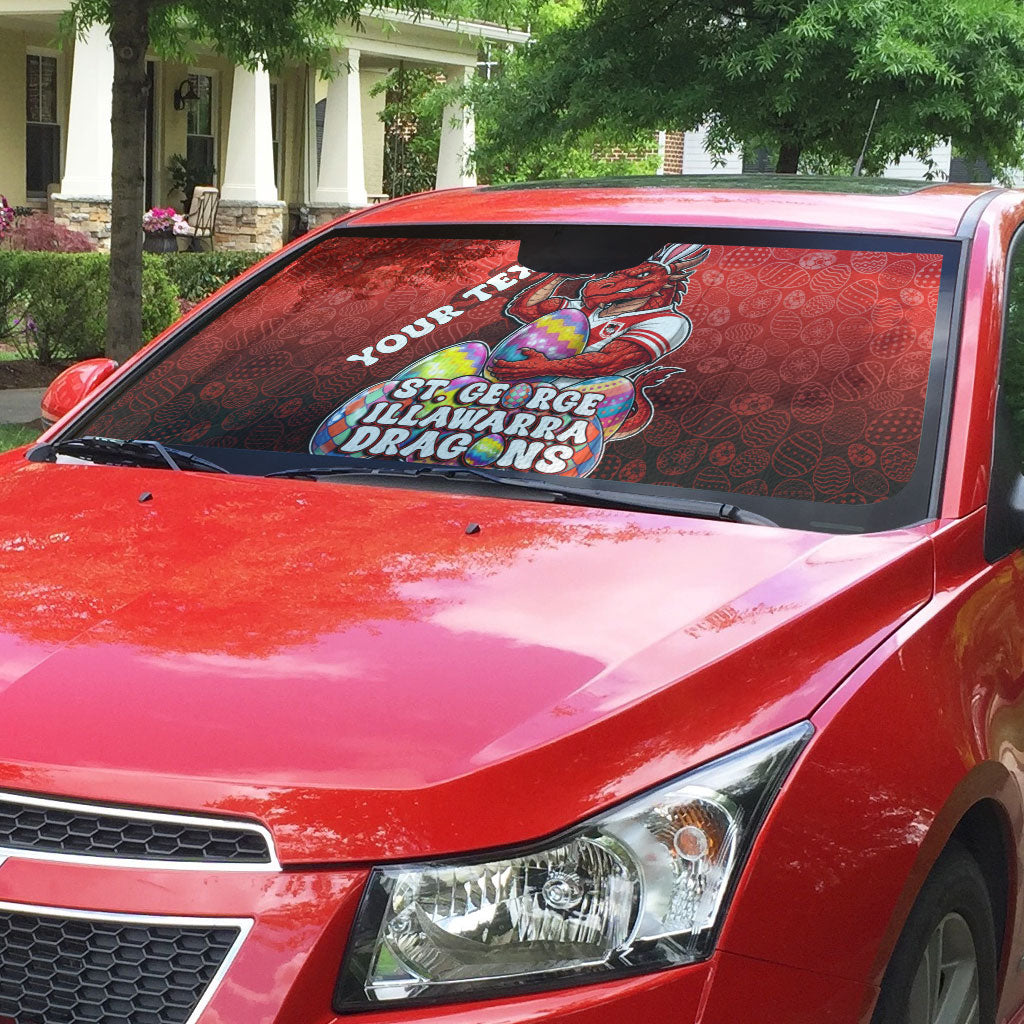 Personalized St. George Illawarra Dragons Auto Sun Shade Easter Mascot - Colorful Eggs Cartoon Style