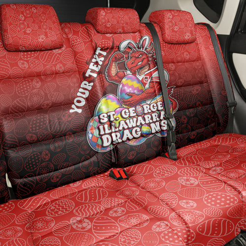 Personalized St. George Illawarra Dragons Back Car Seat Cover Easter Mascot - Colorful Eggs Cartoon Style