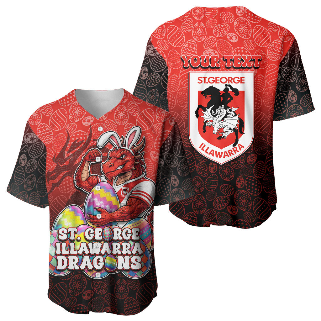 Personalized St. George Illawarra Dragons Baseball Jersey Easter Mascot - Colorful Eggs Cartoon Style