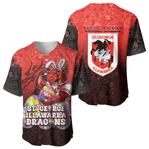 Personalized St. George Illawarra Dragons Baseball Jersey Easter Mascot - Colorful Eggs Cartoon Style