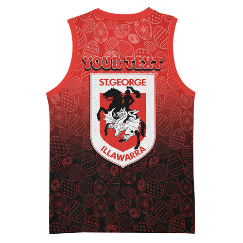 Personalized St. George Illawarra Dragons Basketball Jersey Easter Mascot - Colorful Eggs Cartoon Style