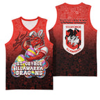 Personalized St. George Illawarra Dragons Basketball Jersey Easter Mascot - Colorful Eggs Cartoon Style