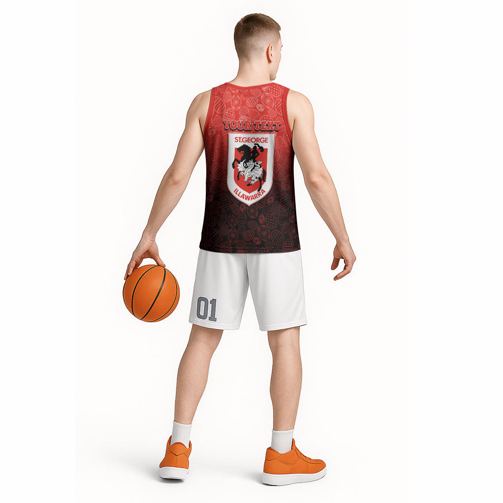 Personalized St. George Illawarra Dragons Basketball Jersey Easter Mascot - Colorful Eggs Cartoon Style