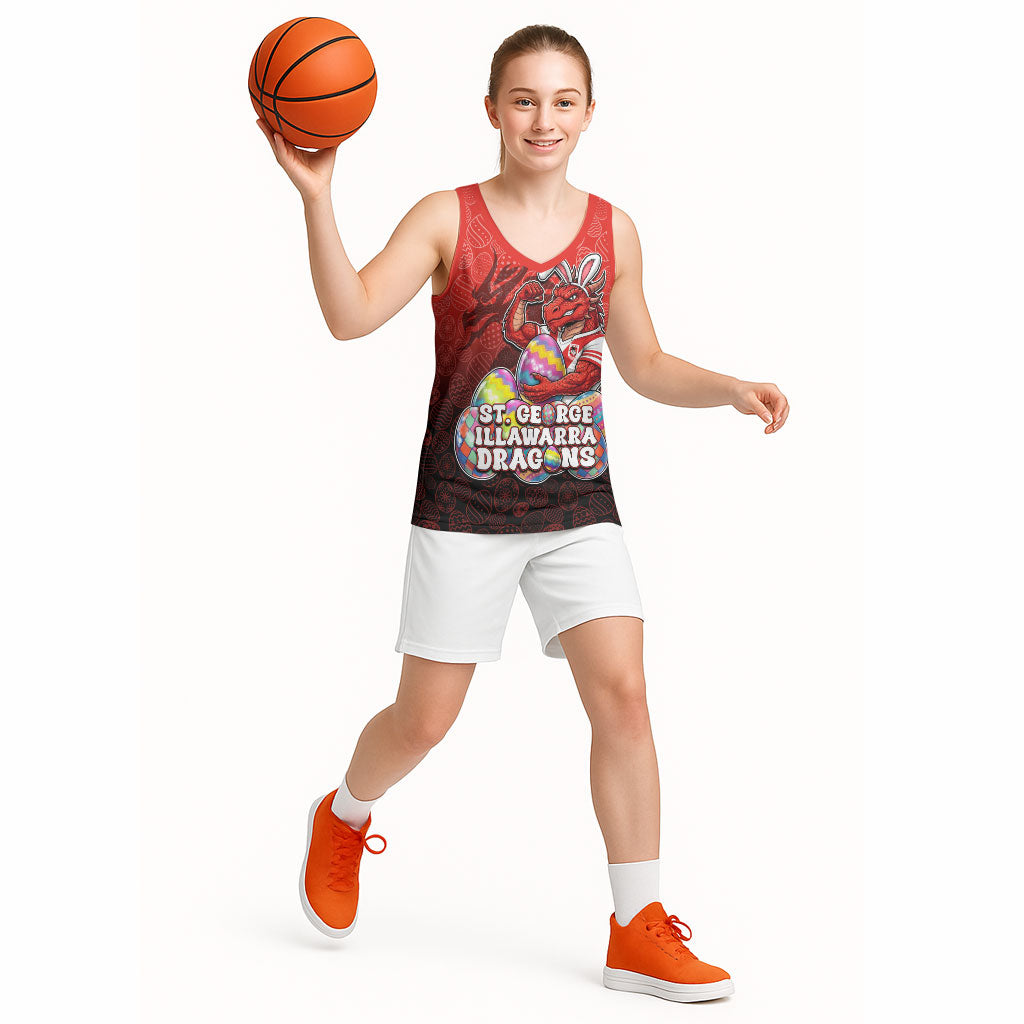 Personalized St. George Illawarra Dragons Basketball Jersey Easter Mascot - Colorful Eggs Cartoon Style