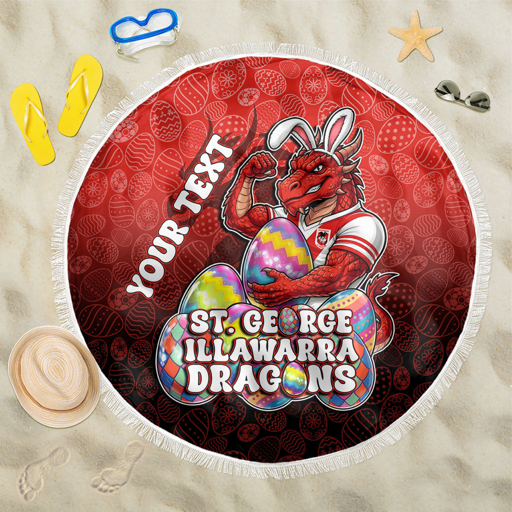 Personalized St. George Illawarra Dragons Beach Blanket Easter Mascot - Colorful Eggs Cartoon Style