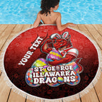 Personalized St. George Illawarra Dragons Beach Blanket Easter Mascot - Colorful Eggs Cartoon Style