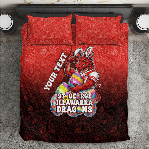 Personalized St. George Illawarra Dragons Bedding Set Easter Mascot - Colorful Eggs Cartoon Style
