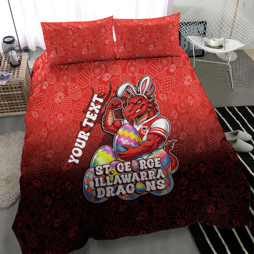 Personalized St. George Illawarra Dragons Bedding Set Easter Mascot - Colorful Eggs Cartoon Style