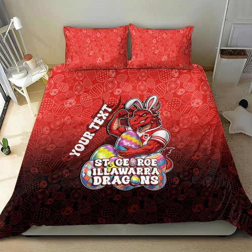 Personalized St. George Illawarra Dragons Bedding Set Easter Mascot - Colorful Eggs Cartoon Style