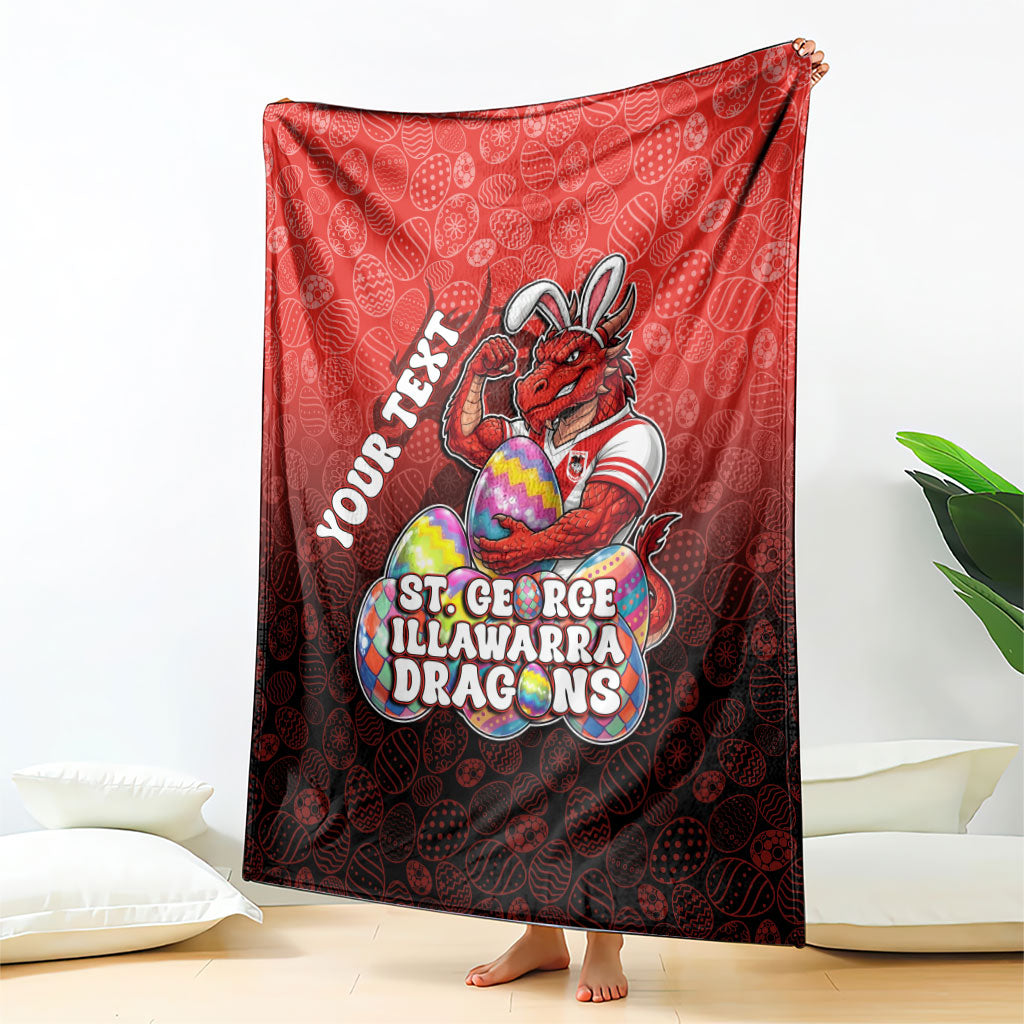 Personalized St. George Illawarra Dragons Blanket Easter Mascot - Colorful Eggs Cartoon Style