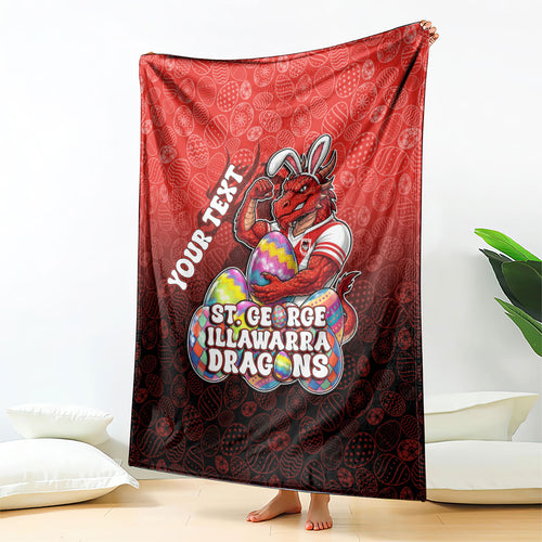 Personalized St. George Illawarra Dragons Blanket Easter Mascot - Colorful Eggs Cartoon Style