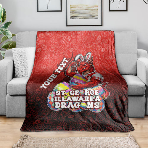 Personalized St. George Illawarra Dragons Blanket Easter Mascot - Colorful Eggs Cartoon Style