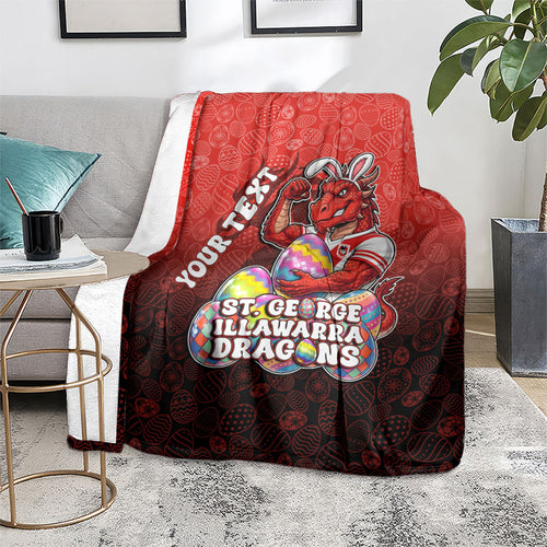Personalized St. George Illawarra Dragons Blanket Easter Mascot - Colorful Eggs Cartoon Style