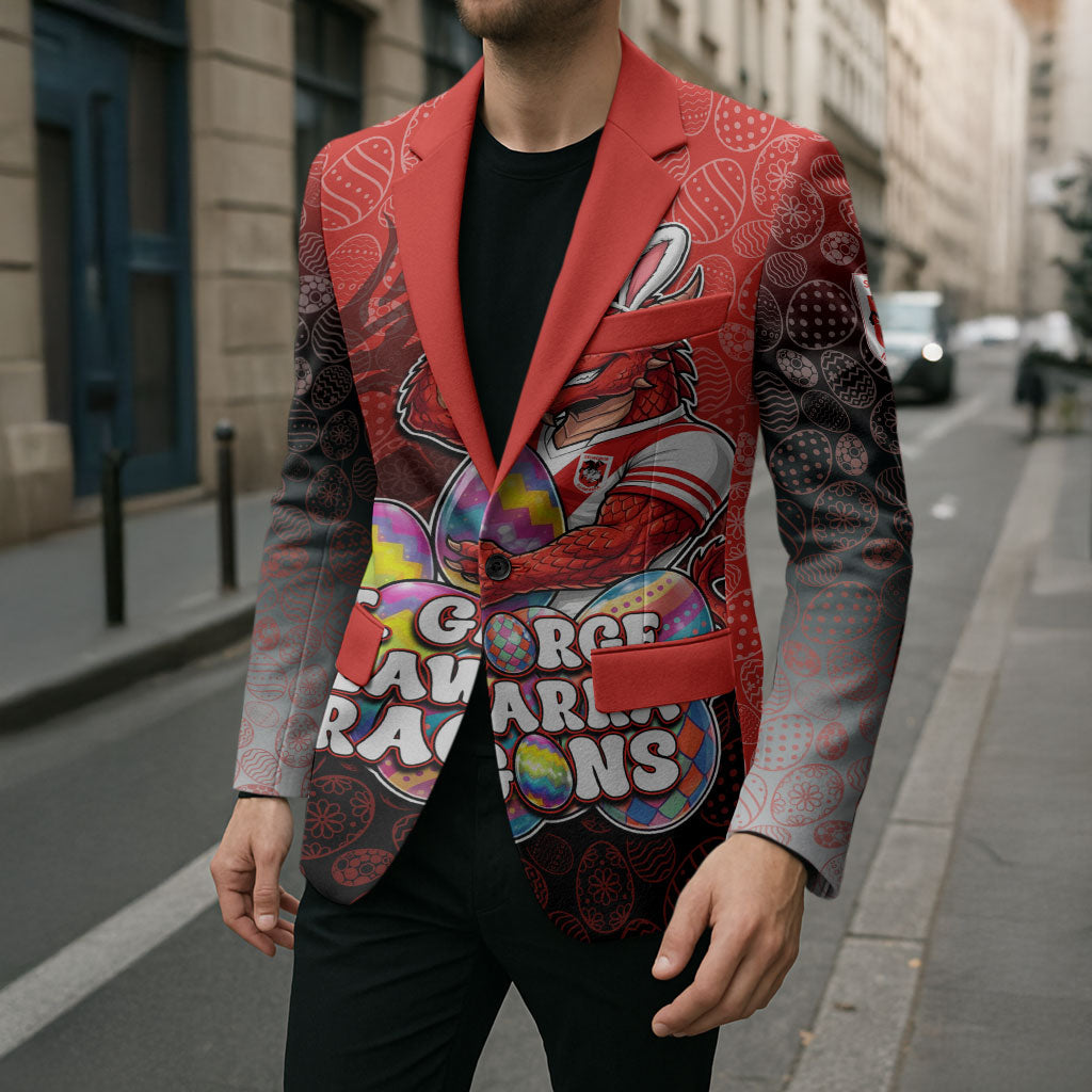 Personalized St. George Illawarra Dragons Blazer Easter Mascot - Colorful Eggs Cartoon Style