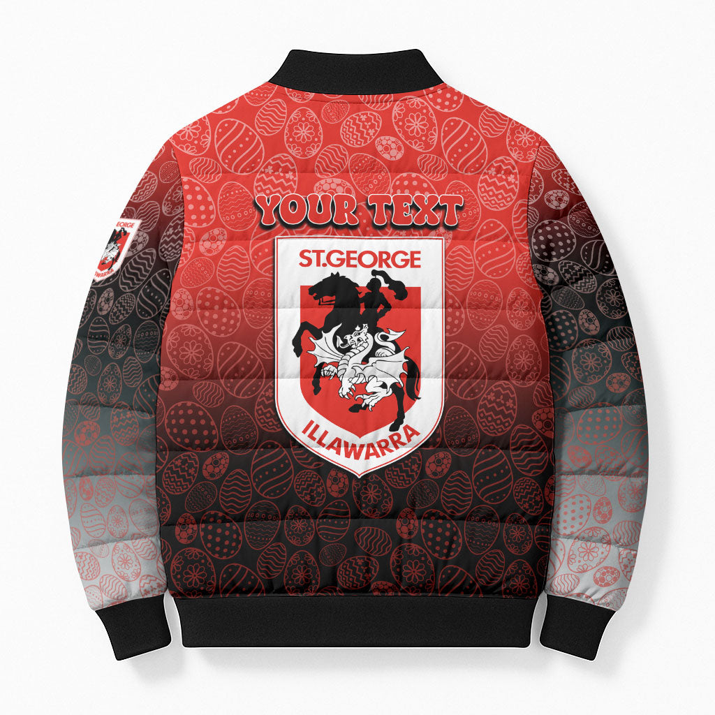 Personalized St. George Illawarra Dragons Bomber Puffer Jacket Easter Mascot - Colorful Eggs Cartoon Style