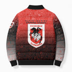 Personalized St. George Illawarra Dragons Bomber Puffer Jacket Easter Mascot - Colorful Eggs Cartoon Style