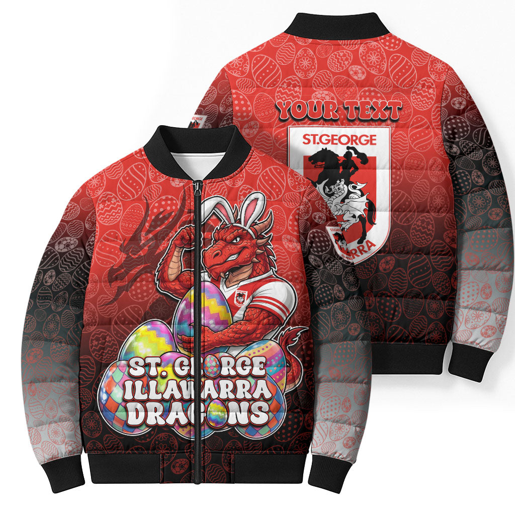 Personalized St. George Illawarra Dragons Bomber Puffer Jacket Easter Mascot - Colorful Eggs Cartoon Style