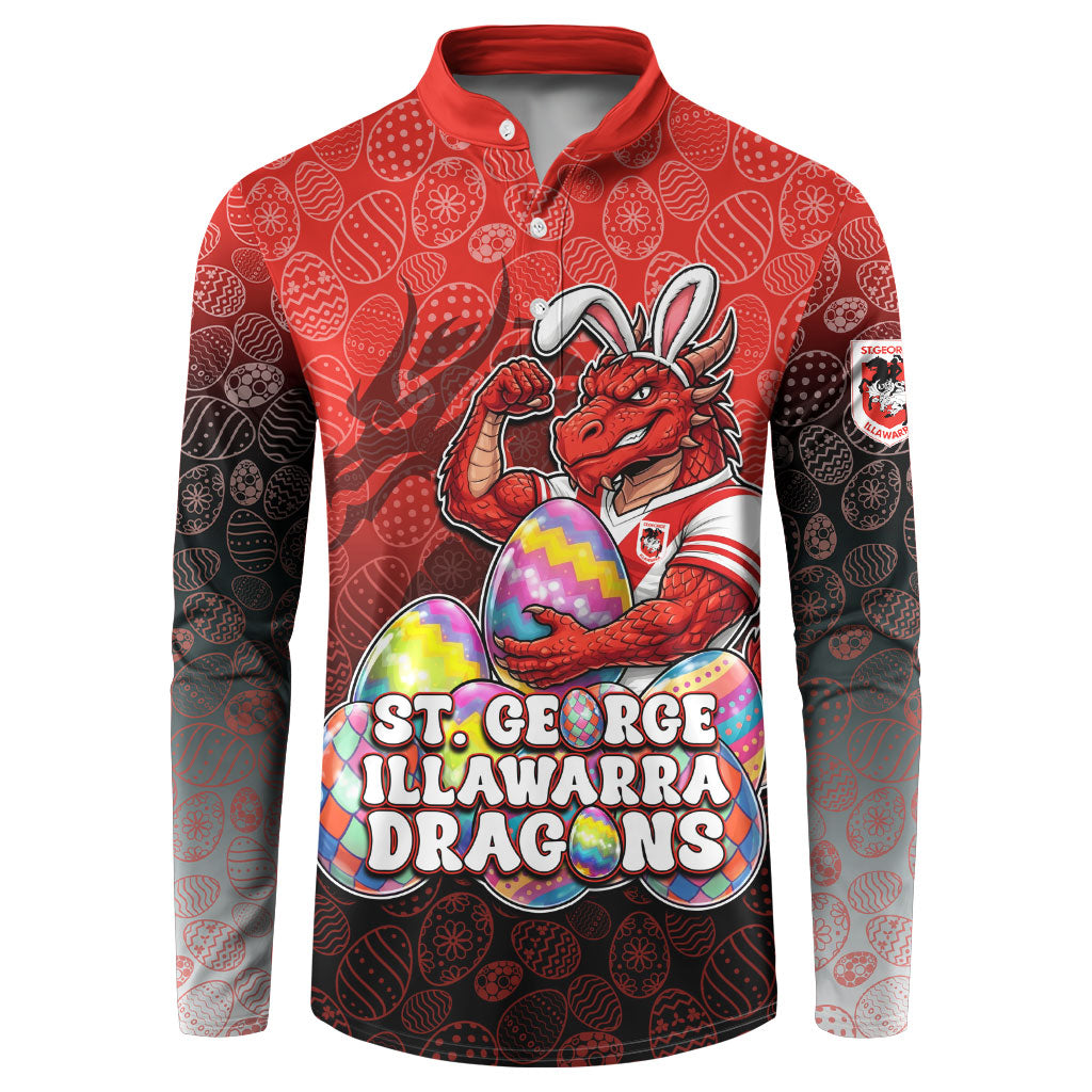 Personalized St. George Illawarra Dragons Button Sweatshirt Easter Mascot - Colorful Eggs Cartoon Style