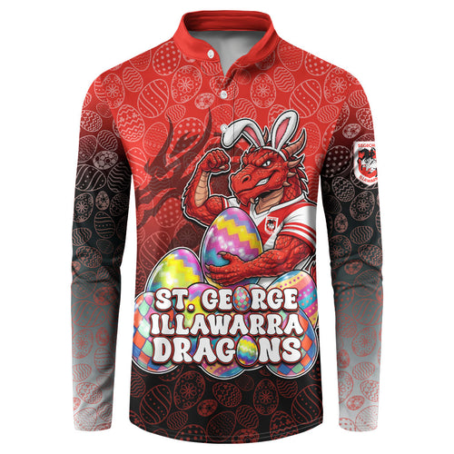 Personalized St. George Illawarra Dragons Button Sweatshirt Easter Mascot - Colorful Eggs Cartoon Style
