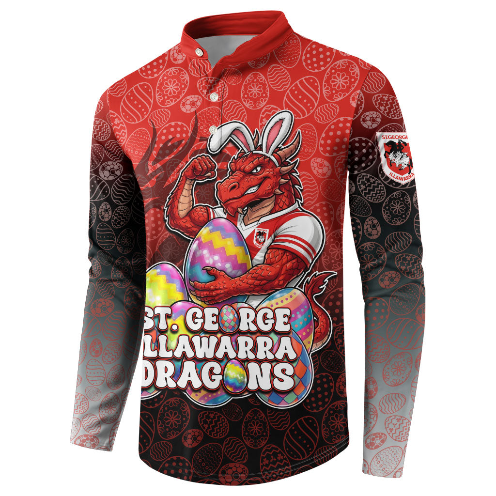 Personalized St. George Illawarra Dragons Button Sweatshirt Easter Mascot - Colorful Eggs Cartoon Style