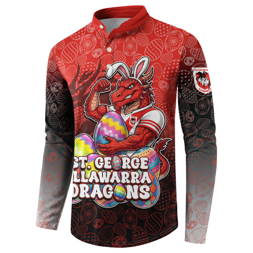 Personalized St. George Illawarra Dragons Button Sweatshirt Easter Mascot - Colorful Eggs Cartoon Style
