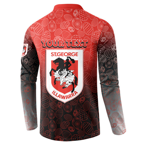 Personalized St. George Illawarra Dragons Button Sweatshirt Easter Mascot - Colorful Eggs Cartoon Style