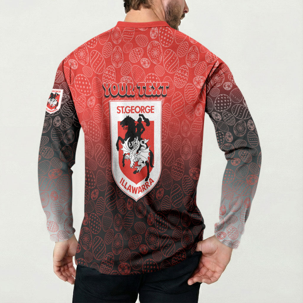 Personalized St. George Illawarra Dragons Button Sweatshirt Easter Mascot - Colorful Eggs Cartoon Style