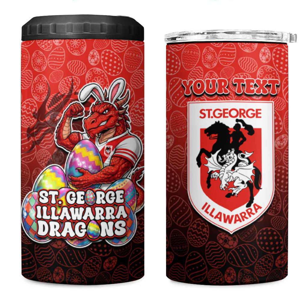 Personalized St. George Illawarra Dragons 4 in 1 Can Cooler Tumbler Easter Mascot - Colorful Eggs Cartoon Style
