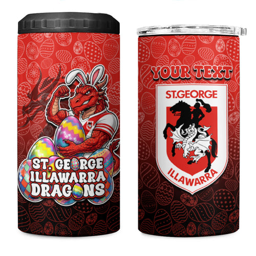 Personalized St. George Illawarra Dragons 4 in 1 Can Cooler Tumbler Easter Mascot - Colorful Eggs Cartoon Style