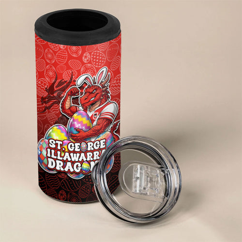 Personalized St. George Illawarra Dragons 4 in 1 Can Cooler Tumbler Easter Mascot - Colorful Eggs Cartoon Style
